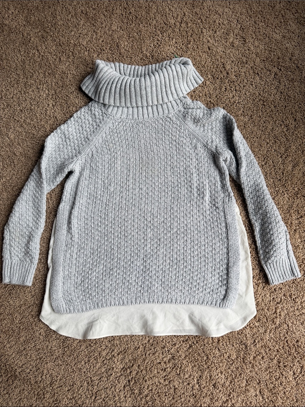 LOFT Light Gray Turtleneck Sweater with Chiffon Hem